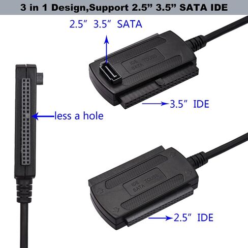 اورتوب كيبل محول ساتا / باتا/اي دي اي الى USB 2.0 للقرص الصلب HDD SSD 2.5 انش 3.5 انش مع مصدر طاقة تيار متردد خارجي، متوافق مع جميع انظمة الكمبيوتر واللابتوب والكمبيوتر المكتبي وماك in Kuwait