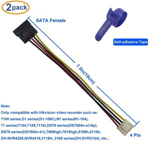COMeap (2-Pack SATA Power Cable for Hikvision Video Recorder, 4 Pin to SATA Hard Drive HDD Power Adapter 7.5-in(19cm) in Kuwait