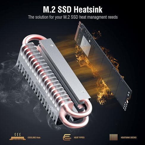 حوض حرارة اسيدالي M.2 SSD مع طبقة مزدوجة من الألومنيوم و4 مبرد أنابيب حرارة نحاسي لـ M.2 SSD 2230/2242/2260/2280 [فضي] in Kuwait