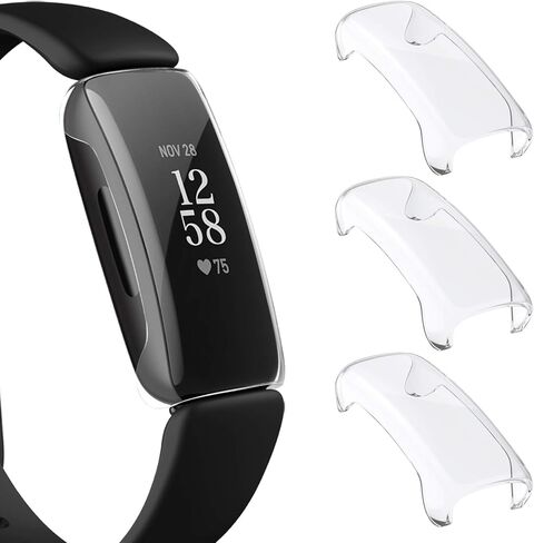 واقي شاشة NANW مكون من 3 قطع متوافق مع Fitbit Inspire 2 (ليس من أجل Inspire/Inspire HR)، جراب حماية شامل من البولي كربونات مطلي بغطاء مضاد للخدش وغطاء ممتص للصدمات للساعة الذكية Inspire 2 in Kuwait
