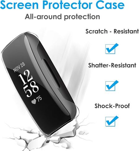 واقي شاشة NANW مكون من 3 قطع متوافق مع Fitbit Inspire 2 (ليس من أجل Inspire/Inspire HR)، جراب حماية شامل من البولي كربونات مطلي بغطاء مضاد للخدش وغطاء ممتص للصدمات للساعة الذكية Inspire 2 in Kuwait