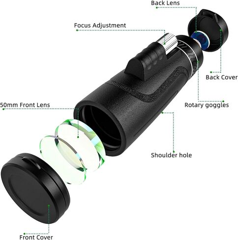 GRWANG 12X50 HD أحادي تلسكوب رؤية واضحة للبالغين والأطفال، مقاوم للماء BAK4 منشور أحادي العين لمشاهدة الطيور والصيد والتخييم، هدايا رائعة للرجال في الهواء الطلق، مع محول الهاتف الذكي وحامل ثلاثي القوائم in Kuwait