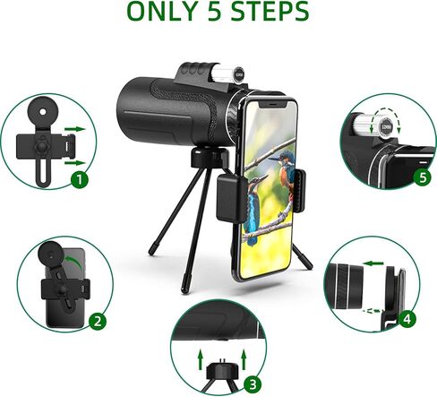GRWANG 12X50 HD أحادي تلسكوب رؤية واضحة للبالغين والأطفال، مقاوم للماء BAK4 منشور أحادي العين لمشاهدة الطيور والصيد والتخييم، هدايا رائعة للرجال في الهواء الطلق، مع محول الهاتف الذكي وحامل ثلاثي القوائم in Kuwait
