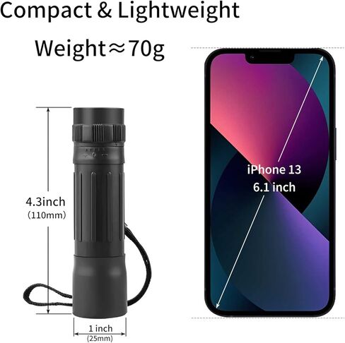 بيليشي تلسكوب أحادي العدسة صغير بحجم 10 × 25 عالي الطاقة وصغير وخفيف الوزن لمشاهدة الطيور والصيد والتخييم والسفر in Kuwait