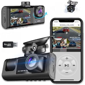 3 Channel 1080P Dash Cam Front Rear Inside, Dash Camera for Cars, Car Dashboard Camera Recorder with 2" IPS Screen, 24h Parking Mode, Loop Record, Night Vision, 170°Wide Angle WDR, G-Sensor in Saudi Arabia