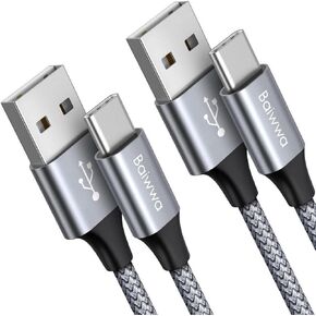 كابل Baiwwa USB C شحن سريع [عبوة من قطعتين، 3 أقدام]، كابل USB A إلى النوع C سلك شاحن مضفر لهاتف iPhone 15/15 Pro/15 Plus/15 Pro Max Samsung Galaxy S22 S21 S20 S10 Ultra Plus A71 A51 A20 A13 A11 ( رمادي) in Kuwait