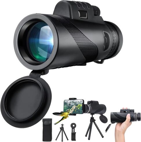 80x100 High Powered Monocular Telescope for Smartphone, AMESEDAK Compact & Portable High Definition Monocular for Adults with Low Night Vision, High Powered Telescope with Smartphone Adapter in Kuwait