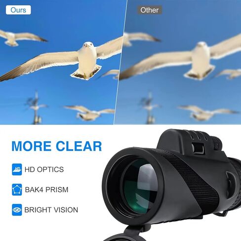 80x100 High Powered Monocular Telescope for Smartphone, AMESEDAK Compact & Portable High Definition Monocular for Adults with Low Night Vision, High Powered Telescope with Smartphone Adapter in Kuwait
