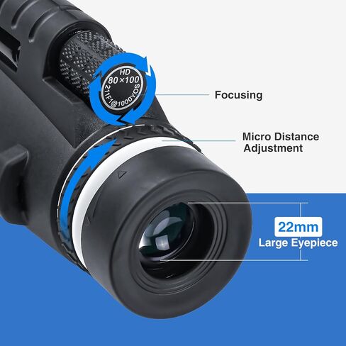 80x100 High Powered Monocular Telescope for Smartphone, AMESEDAK Compact & Portable High Definition Monocular for Adults with Low Night Vision, High Powered Telescope with Smartphone Adapter in Kuwait
