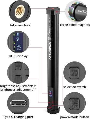 Light Wand Photography,Handheld LED Light Wand,Magnetic YELANGU LED Video Light Stick 5200mAh Rechargeable 21 RGB Effect 2500K-9900K Dimmable 1200 Lm with Aluminum Body for Light Painting YouTube Vlog in Kuwait