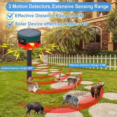 ChunHee Solar Outdoor Alarm Motion Sensor, Dog Barking & Gunshot Sounds & Recording, 360°Motion Detector Alarm,129dB Loud Siren,3 Work Modes Strobe Light with Remote 2Pack in Kuwait