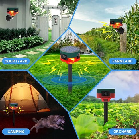 ChunHee Solar Outdoor Alarm Motion Sensor, Dog Barking & Gunshot Sounds & Recording, 360°Motion Detector Alarm,129dB Loud Siren,3 Work Modes Strobe Light with Remote 2Pack in Kuwait