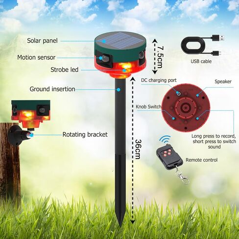 ChunHee Solar Outdoor Alarm Motion Sensor, Dog Barking & Gunshot Sounds & Recording, 360°Motion Detector Alarm,129dB Loud Siren,3 Work Modes Strobe Light with Remote 2Pack in Kuwait