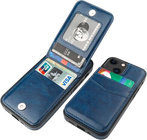 KIHUWEY متوافق مع محفظة iPhone 13 Mini مع حامل بطاقة الائتمان، غطاء حماية متين من الجلد الفاخر بمشبك مغناطيسي لهاتف iPhone 13 Mini 5.4 بوصة (أسود) in Kuwait