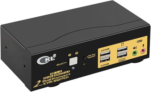 CKL Triple Monitor HDMI KVM Switch 2 Port with Audio and USB 2.0 HUB, PC Monitor Keyboard Mouse Switcher Box Mirrored or Extended Display 4K@30Hz for Computers and Laptops CKL-923HUA in Kuwait