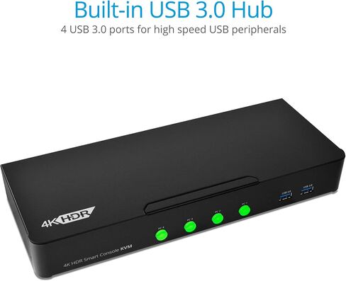 gofanco Prophecy HDMI 2.0a KVM Switch 4 Port – 4K @60Hz 4:4:4, HDR, 18Gbps, 3D, HDCP 2.2/1.4 - USB Keyboard/Mouse Plus USB 3.0 Hub, Audio in and Out, Hotkeys - KVM Switch 4 Computers (PRO-KVMaud4Pv2) in Kuwait