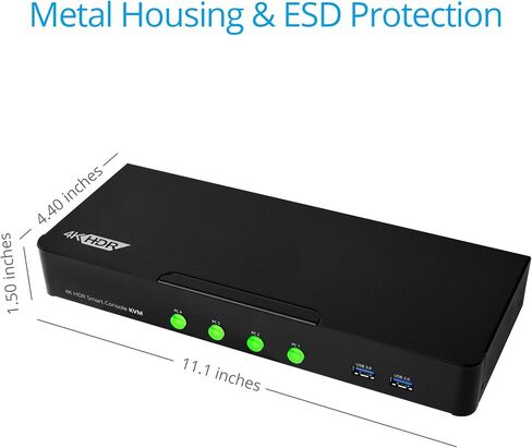 gofanco Prophecy HDMI 2.0a KVM Switch 4 Port – 4K @60Hz 4:4:4, HDR, 18Gbps, 3D, HDCP 2.2/1.4 - USB Keyboard/Mouse Plus USB 3.0 Hub, Audio in and Out, Hotkeys - KVM Switch 4 Computers (PRO-KVMaud4Pv2) in Kuwait