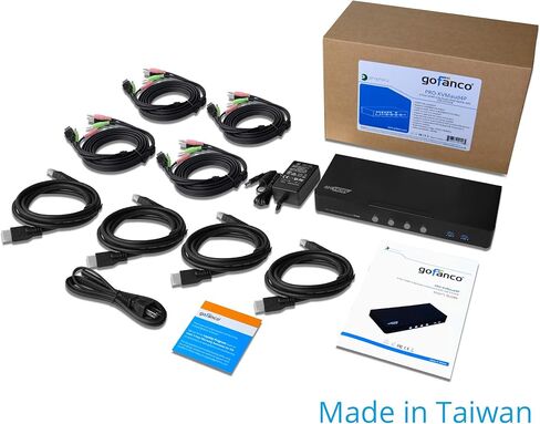 gofanco Prophecy HDMI 2.0a KVM Switch 4 Port – 4K @60Hz 4:4:4, HDR, 18Gbps, 3D, HDCP 2.2/1.4 - USB Keyboard/Mouse Plus USB 3.0 Hub, Audio in and Out, Hotkeys - KVM Switch 4 Computers (PRO-KVMaud4Pv2) in Kuwait