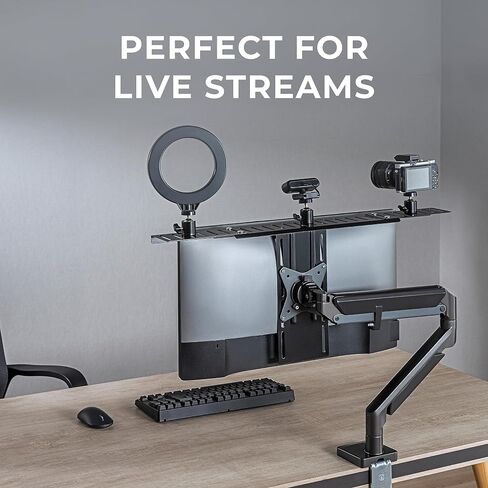 HumanCentric DSLR Monitor Mount Extra Large, Desk Camera, Webcam & Mic | Microphone Shelf for Monitor VESA Arm, Replace Clamp Tripods, 100x100mm Patterns, Aluminum, Hardware Included in Saudi Arabia