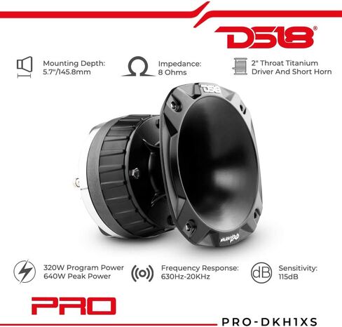 محرك ضغط DS18 PRO-DKH1 مزود بقرن ألومنيوم - 2 بوصة، قوة قصوى 640 وات، 8 أوم، 2 بوصة KSV وملف صوتي بسلك مسطح - لا يمكن مقارنة أي محرك ضغط آخر (فردي) in Kuwait
