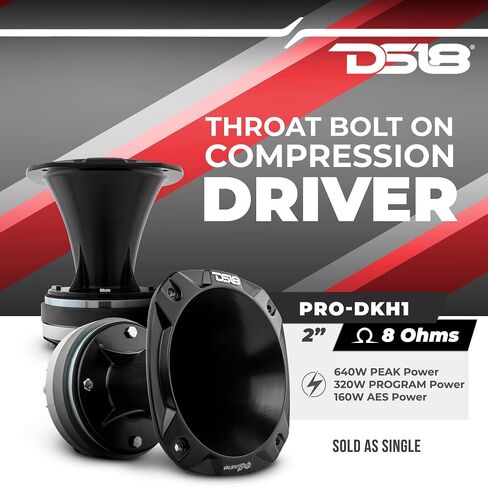 محرك ضغط DS18 PRO-DKH1 مزود بقرن ألومنيوم - 2 بوصة، قوة قصوى 640 وات، 8 أوم، 2 بوصة KSV وملف صوتي بسلك مسطح - لا يمكن مقارنة أي محرك ضغط آخر (فردي) in Kuwait
