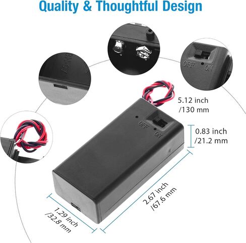QTEATAK 2pcs 9v Battery Holder with Switch and Lead Wires in Saudi Arabia