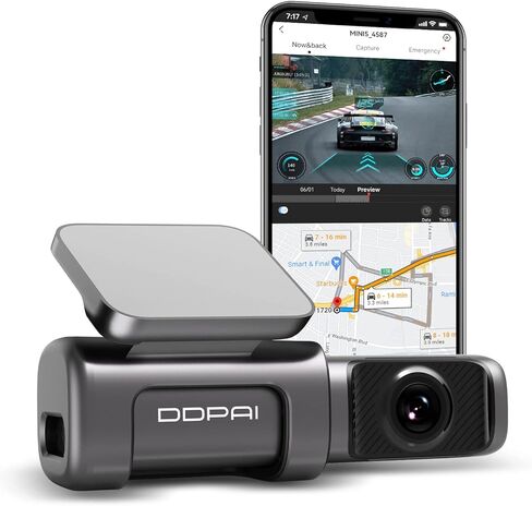 DDPAI Dash Cam 4K Front 3840x2160، مدمج 5G WiFi GPS، كاميرا تخزين 64G للسيارة، لا حاجة إلى بطاقة SD إضافية، مستشعر Sony IMX 415 STARVIS، رؤية ليلية، مستشعر G، تسجيل حلقي، تقنية AR Mini5 in Kuwait