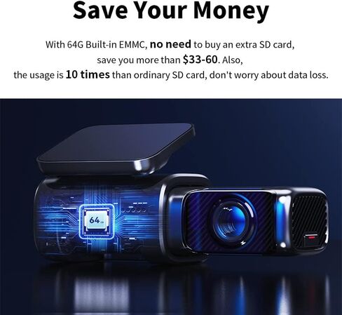 DDPAI Dash Cam 4K Front 3840x2160، مدمج 5G WiFi GPS، كاميرا تخزين 64G للسيارة، لا حاجة إلى بطاقة SD إضافية، مستشعر Sony IMX 415 STARVIS، رؤية ليلية، مستشعر G، تسجيل حلقي، تقنية AR Mini5 in Kuwait