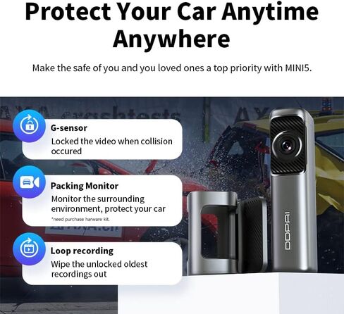 DDPAI Dash Cam 4K Front 3840x2160، مدمج 5G WiFi GPS، كاميرا تخزين 64G للسيارة، لا حاجة إلى بطاقة SD إضافية، مستشعر Sony IMX 415 STARVIS، رؤية ليلية، مستشعر G، تسجيل حلقي، تقنية AR Mini5 in Kuwait