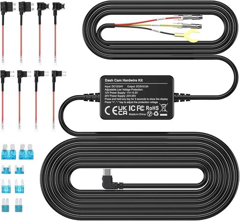 OMBAR Dash Cam Hardwire Kit, 11.5ft Micro USB Hard Wire Kit Fuse for Dashcam, 12V-24V to 5V Car Dash Camera Charger Power Cord, Low Voltage Protection, Enable Parking Mode for DC21, DC42 in Kuwait
