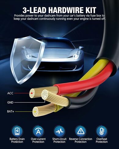 OMBAR Dash Cam Hardwire Kit, 11.5ft Micro USB Hard Wire Kit Fuse for Dashcam, 12V-24V to 5V Car Dash Camera Charger Power Cord, Low Voltage Protection, Enable Parking Mode for DC21, DC42 in Kuwait