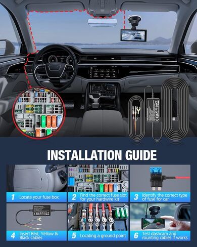 OMBAR Dash Cam Hardwire Kit, 11.5ft Micro USB Hard Wire Kit Fuse for Dashcam, 12V-24V to 5V Car Dash Camera Charger Power Cord, Low Voltage Protection, Enable Parking Mode for DC21, DC42 in Kuwait