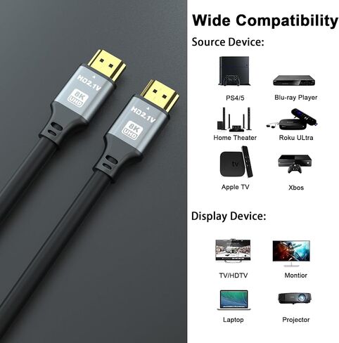 8K HDMI Cable 3 FT 3-Pack, 48Gbps 8K@60Hz 4K@120Hz, HDCP 2.2 & 2.3, DTS:X, HDR 10 Compatible with Roku TV/eARC/3D/PS5/HDTV/Laptop/Blu-ray High Speed HDMI Cable in Kuwait