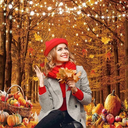 7x5ft Fall Photography Backdrop Autumn Maple Forest Leaves Pumpkin Party Background Thanksgiving Party Supplies Farm Harvest Event Banner Thanksgiving Photo Booth Props in Saudi Arabia