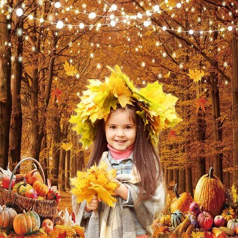 7x5ft Fall Photography Backdrop Autumn Maple Forest Leaves Pumpkin Party Background Thanksgiving Party Supplies Farm Harvest Event Banner Thanksgiving Photo Booth Props in Saudi Arabia