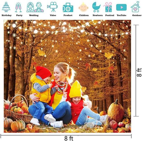 7x5ft Fall Photography Backdrop Autumn Maple Forest Leaves Pumpkin Party Background Thanksgiving Party Supplies Farm Harvest Event Banner Thanksgiving Photo Booth Props in Saudi Arabia
