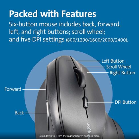 Kensington Ergonomic Vertical Wireless Mouse (K75575WW), Grey/Black in Saudi Arabia