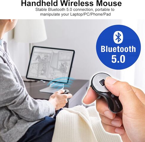 SANWA Bluetooth Finger Ring Mouse, Wireless Presentation Clicker Mouse, Rechargeable Handheld Mini Mouse, 1200 DPI, Wearable Remote mice PPT Slides Compatible with PC Laptop MacOS Windows iOS in Kuwait