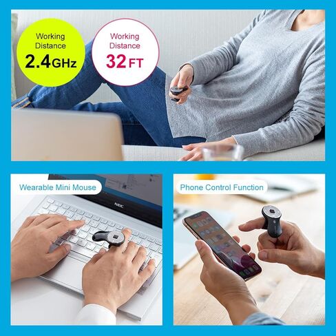 SANWA Bluetooth Finger Ring Mouse, Wireless Presentation Clicker Mouse, Rechargeable Handheld Mini Mouse, 1200 DPI, Wearable Remote mice PPT Slides Compatible with PC Laptop MacOS Windows iOS in Kuwait