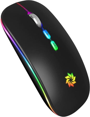 KBCASE ماوس لاسلكي LED ماوس نحيف صامت 2.4G ماوس كمبيوتر لاسلكي قابل لإعادة الشحن فأرة كمبيوتر لاسلكية لأجهزة الكمبيوتر المحمول، MacBook، iPad، Chromebook، مع جهاز استقبال USB ونوع C in Kuwait