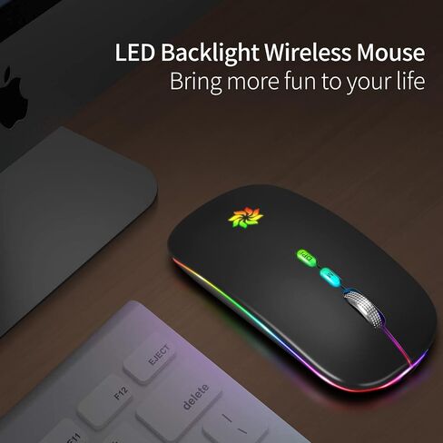 KBCASE ماوس لاسلكي LED ماوس نحيف صامت 2.4G ماوس كمبيوتر لاسلكي قابل لإعادة الشحن فأرة كمبيوتر لاسلكية لأجهزة الكمبيوتر المحمول، MacBook، iPad، Chromebook، مع جهاز استقبال USB ونوع C in Kuwait
