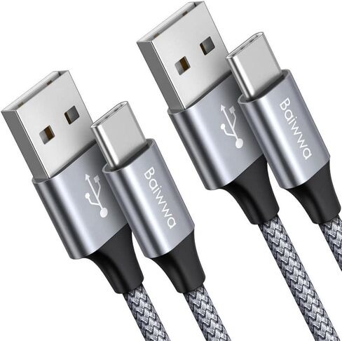 كابل Baiwwa USB C شحن سريع [عبوة من قطعتين، 3 أقدام]، كابل USB A إلى النوع C سلك شاحن مضفر لهاتف iPhone 15/15 Pro/15 Plus/15 Pro Max Samsung Galaxy S22 S21 S20 S10 Ultra Plus A71 A51 A20 A13 A11 ( رمادي) in Kuwait