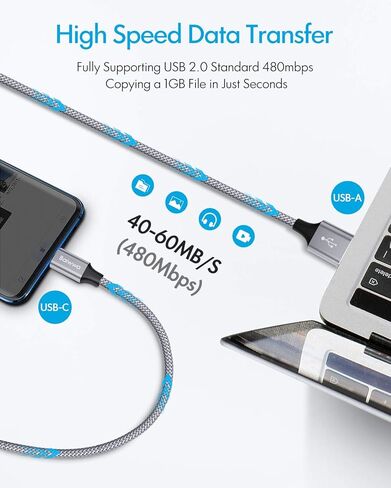 كابل Baiwwa USB C شحن سريع [عبوة من قطعتين، 3 أقدام]، كابل USB A إلى النوع C سلك شاحن مضفر لهاتف iPhone 15/15 Pro/15 Plus/15 Pro Max Samsung Galaxy S22 S21 S20 S10 Ultra Plus A71 A51 A20 A13 A11 ( رمادي) in Kuwait