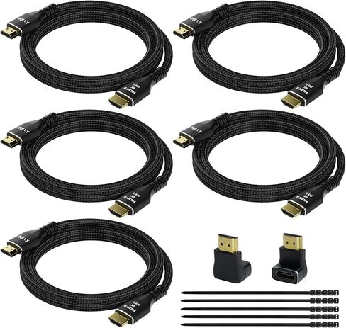 4K HDMI Cable 15 Feet (5 Pack), Ultra HD HDMI 2.0 Cable, Nylon Braided & Gold-Plated Connectors, 4K @ 60Hz, 2K,1080P, HDCP 2.2, ARC, Bulk HDMI Cables for Laptop, Monitors, HDTV, PS5, Xbox One & More in Kuwait