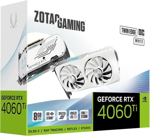 ZOTAC Gaming GeForce RTX 4060 Ti 8GB Twin Edge OC White Edition DLSS 3 8GB GDDR6 128-bit 18 Gbps PCIE 4.0 Compact Graphics Card, IceStorm 2.0 Advanced Cooling, Spectra RGB Lighting, ZT-D40610Q-10M in Saudi Arabia