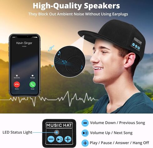 قبعة مع مكبر صوت بلوتوث قابل للتعديل بمنفذ USB نوع سي، قبعة بلوتوث لاسلكية ذكية للرياضة في الهواء الطلق، قبعة بيسبول للرجال/النساء/الفتيان/الفتيات، اسود in Kuwait
