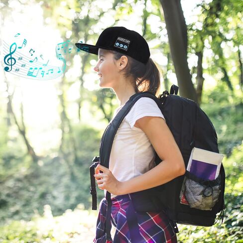 قبعة مع مكبر صوت بلوتوث قابل للتعديل بمنفذ USB نوع سي، قبعة بلوتوث لاسلكية ذكية للرياضة في الهواء الطلق، قبعة بيسبول للرجال/النساء/الفتيان/الفتيات، اسود in Kuwait