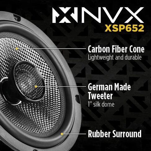NVX® 6.5" Car Speakers 2-Way 6-1/2 inch Coaxial Speaker (Pair) | 600W Max, 200W RMS Car Speakers w/ 1" Silk Dome Tweeters & Built-in X-Overs, Easy to Install in Cars/Trucks/Doors in Kuwait