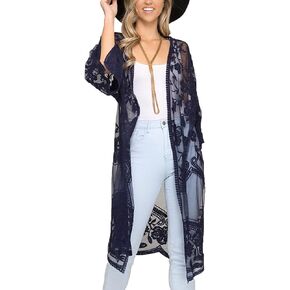 FaroDor Women's Flowy Bathing Suit Kimono Cardigan Lace Crochet Swimwear Floral Cover Ups