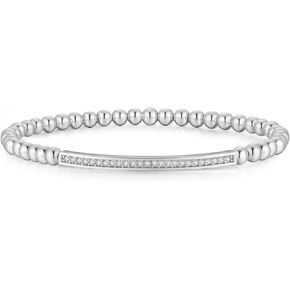 NUZON 4MM Gold Beaded Chain Bracelet for Women Dainty 14K Gold Plated CZ Curved Bar Bracelet Stretch/Lobster Clasp 2 Options in Kuwait
